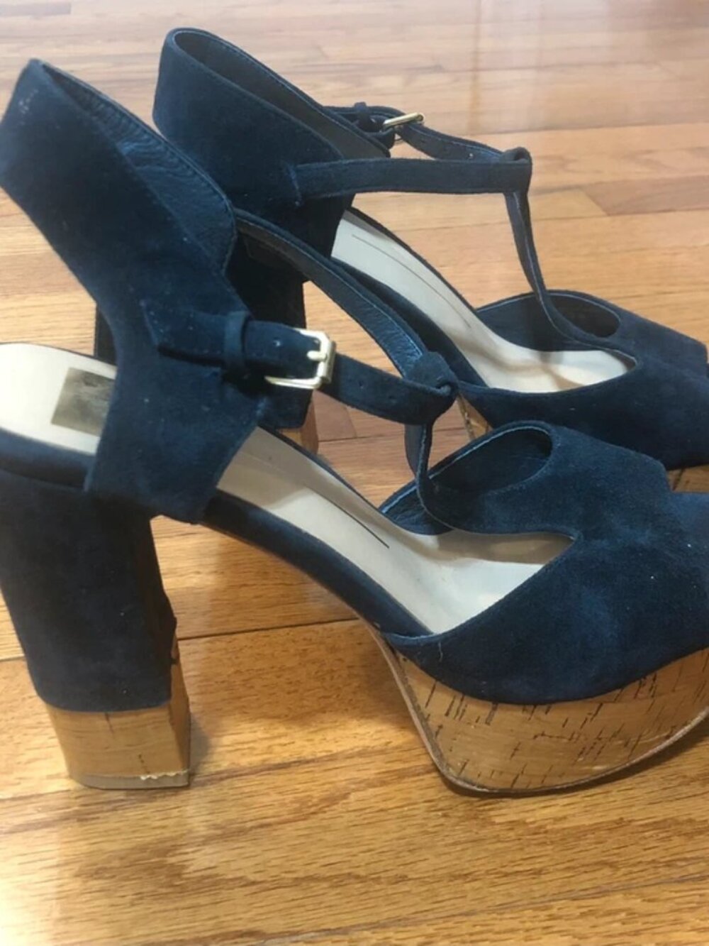Navy blue heeled sandals